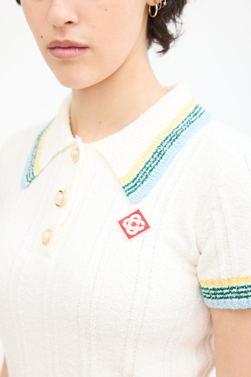 Casablanca Tennis Club Cream & Multi Knit Bouclé Polo