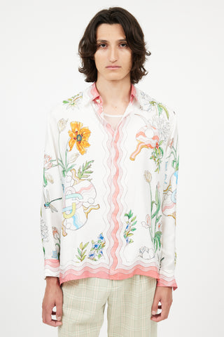 Casablanca White & Multi Silk Floral Shirt