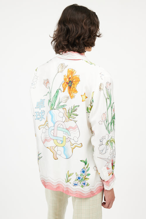 Casablanca White & Multi Silk Floral Shirt
