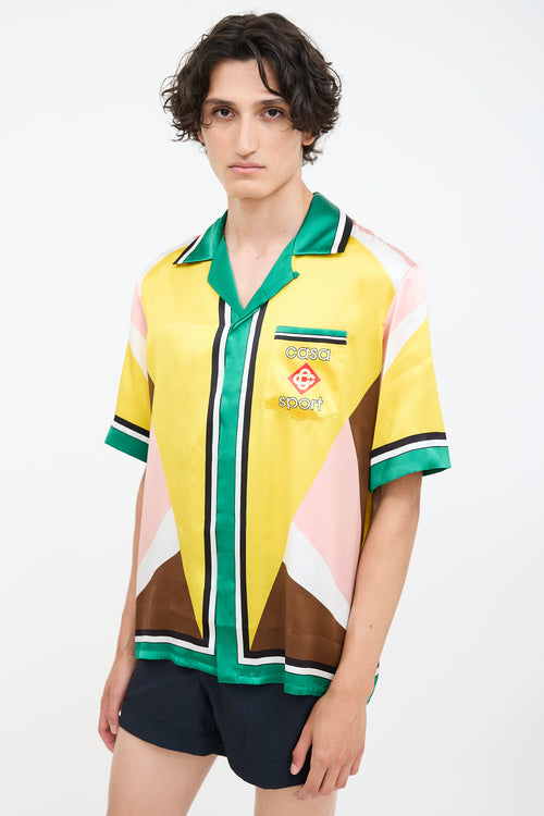 Casablanca Yellow & Mulitcolour Silk Geometric Casa Sport Shirt