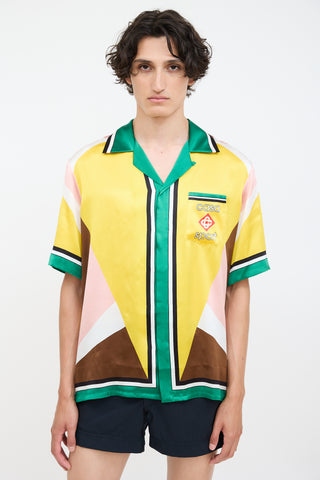 Casablanca Yellow & Mulitcolour Silk Geometric Casa Sport Shirt