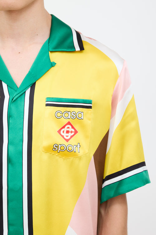 Casablanca Yellow & Mulitcolour Silk Geometric Casa Sport Shirt