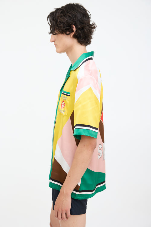 Casablanca Yellow & Mulitcolour Silk Geometric Casa Sport Shirt