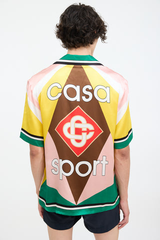 Casablanca Yellow & Mulitcolour Silk Geometric Casa Sport Shirt