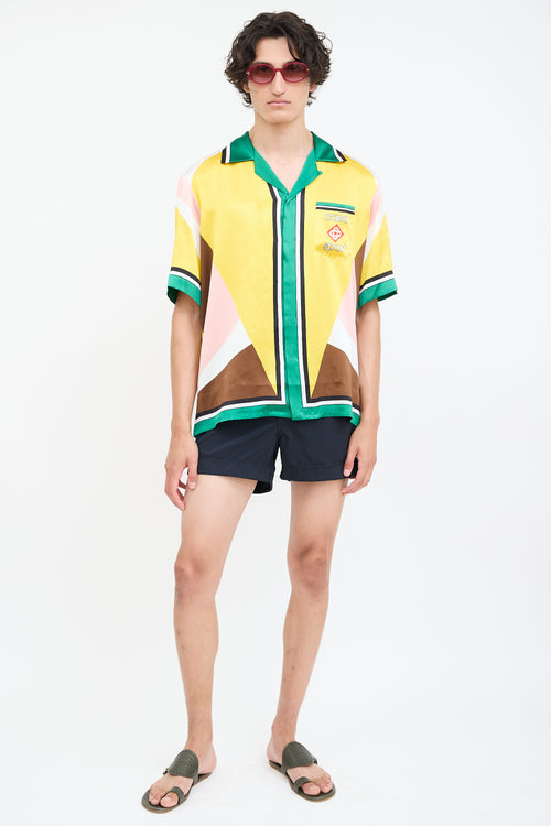 Casablanca Yellow & Mulitcolour Silk Geometric Casa Sport Shirt