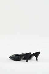 Casadei Black Satin Embellished Pointed Toe Mule