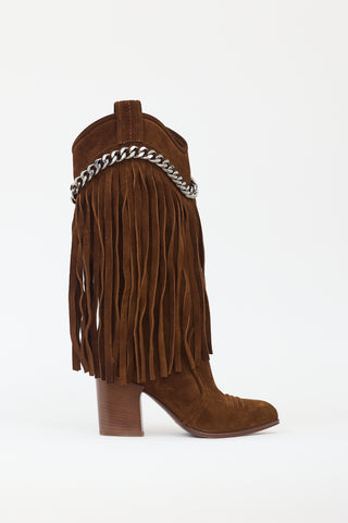 Casadei Brown Suede Fringe Chain Boot