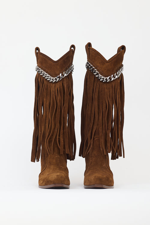 Casadei Brown Suede Fringe Chain Boot