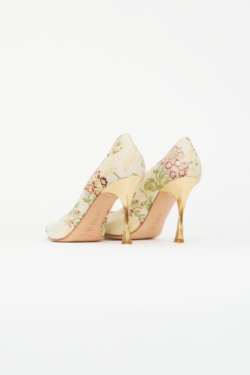 Casadei Cream & Multicolour Floral Brocade Heel