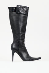 Casadei Leather Lattice Knee Boot