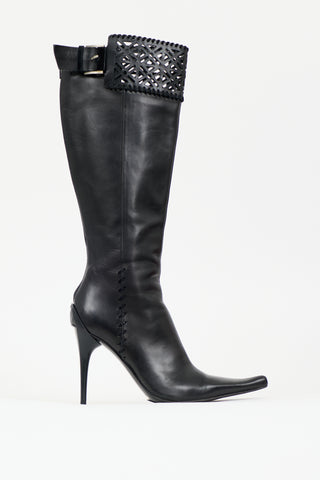 Casadei Leather Lattice Knee Boot