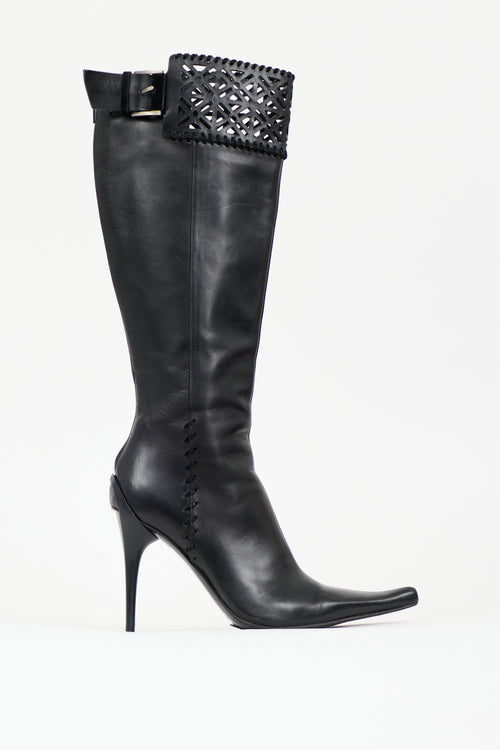Casadei Leather Lattice Knee Boot