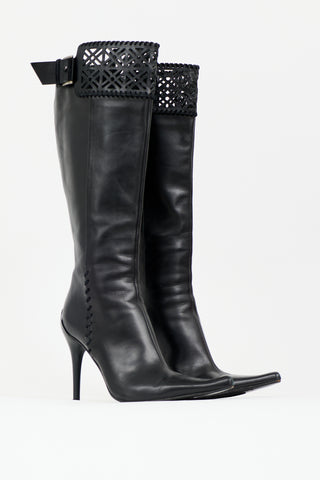 Casadei Leather Lattice Knee Boot