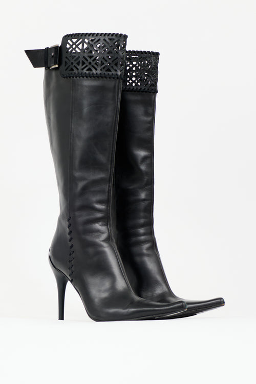 Casadei Leather Lattice Knee Boot