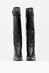 Casadei Leather Lattice Knee Boot