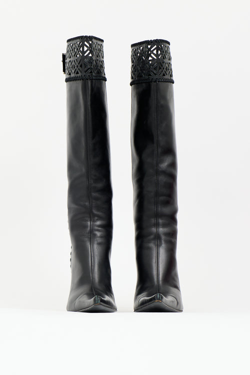 Casadei Leather Lattice Knee Boot