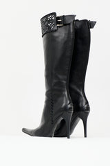 Casadei Leather Lattice Knee Boot