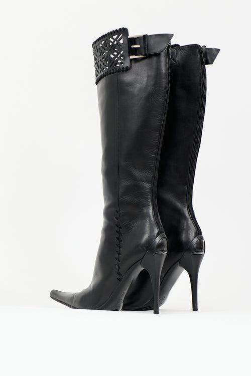 Casadei Leather Lattice Knee Boot