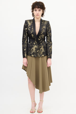 Roberto Cavalli Black & Gold Silk Printed Jacquard Blazer