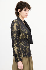 Roberto Cavalli Black & Gold Silk Printed Jacquard Blazer