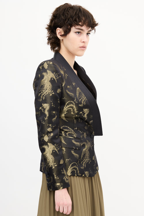 Roberto Cavalli Black & Gold Silk Printed Jacquard Blazer