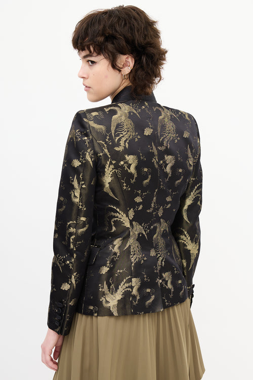 Roberto Cavalli Black & Gold Silk Printed Jacquard Blazer