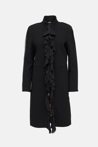 Roberto Cavalli Wool Ruffled Trim Coat