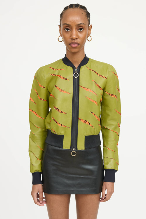 Just Cavalli Leather Lace Bomber Jacket