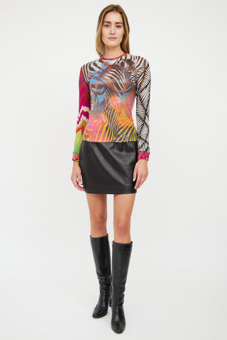 Just Cavalli Burgundy & Multi Fitted Graphic Top