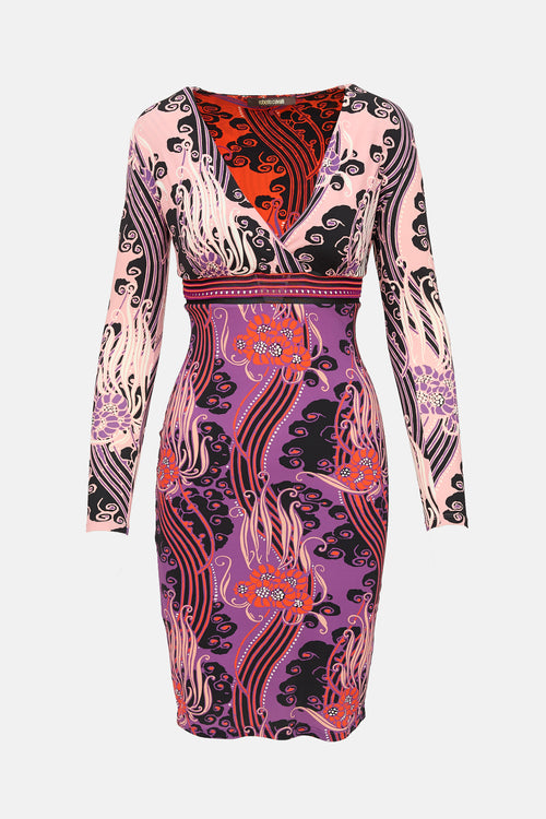 Roberto Cavalli Floral Low Cut Dress