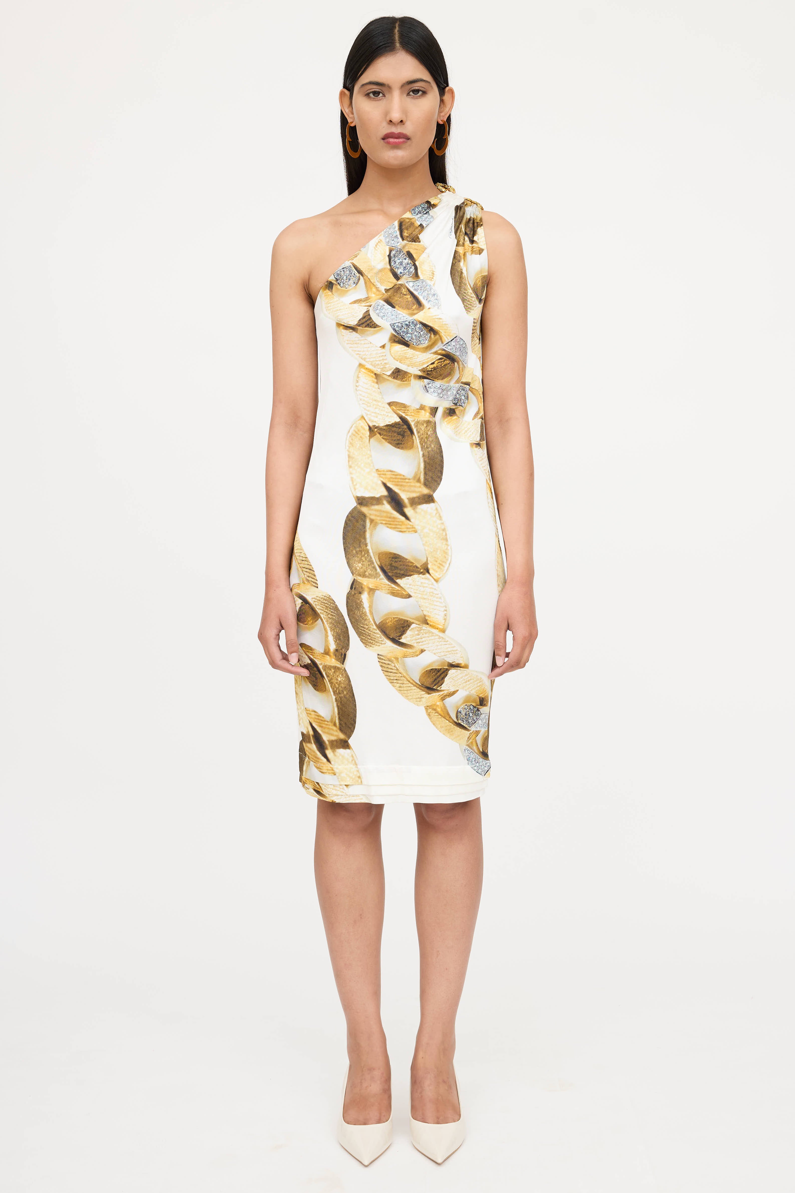 Roberto Cavalli // 2007 One Shoulder Printed Dress VSP Consignment Roberto Cavalli // 2007 One Shoulder Printed Dress VSP Consignment