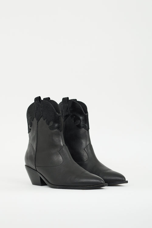 Caverley Black Leather Western Boot