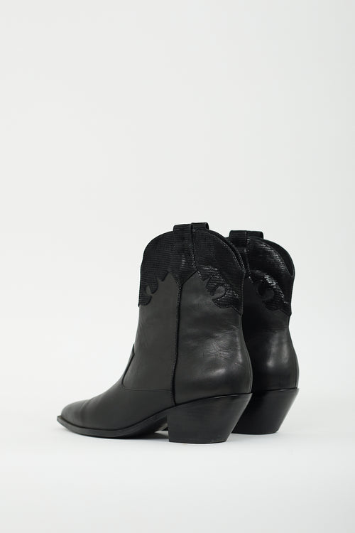 Caverley Black Leather Western Boot