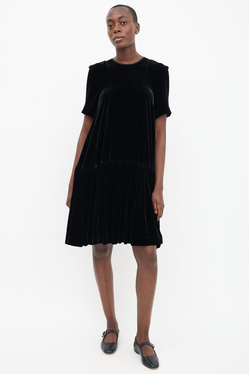 Cecilie Bahnsen Black Velvet Gathered Midi Dress