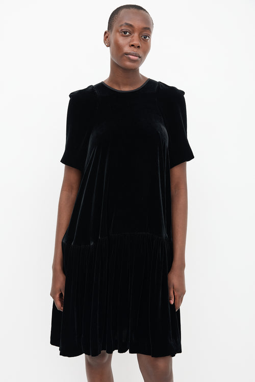 Cecilie Bahnsen Black Velvet Gathered Midi Dress