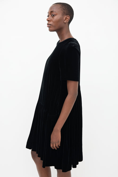 Cecilie Bahnsen Black Velvet Gathered Midi Dress