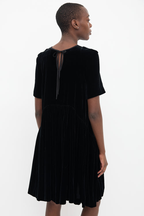 Cecilie Bahnsen Black Velvet Gathered Midi Dress