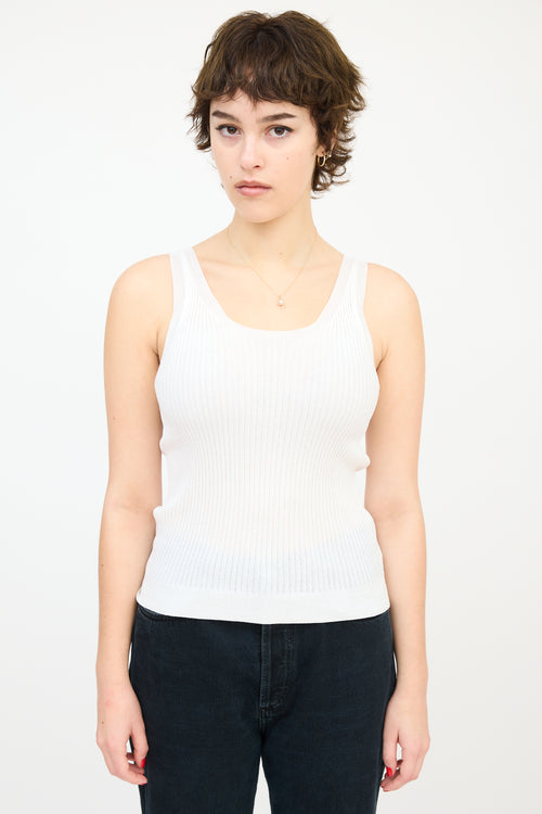 Cecilie Bahnsen White Ribbed Knit Josie Open Back Tank Top