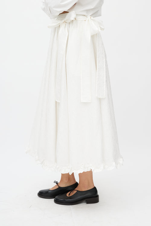 Cecilie Bahnsen White Brocade Ruffled Silk Skirt
