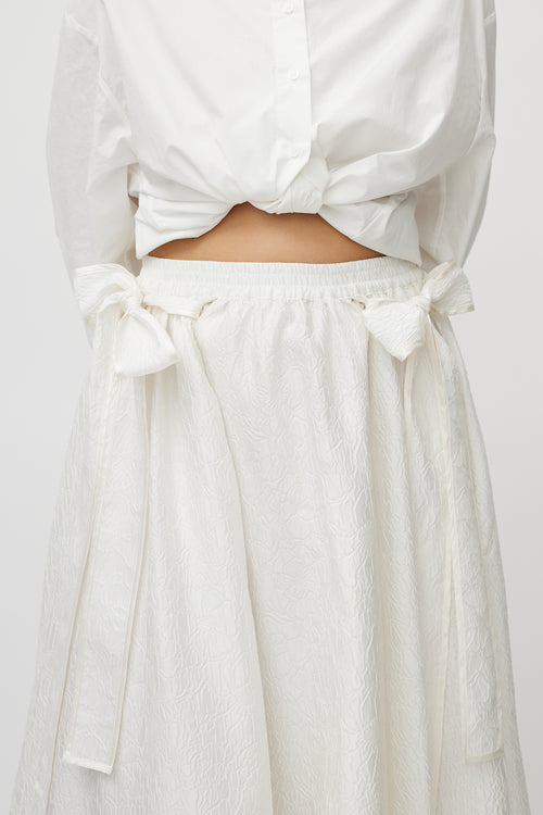 Cecilie Bahnsen White Brocade Ruffled Silk Skirt