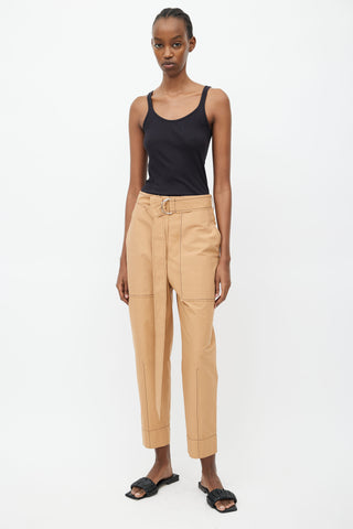 Cedric Charlier Brown Contrast Stitch Belted Trouser