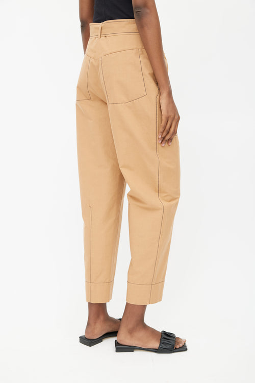 Cedric Charlier Brown Contrast Stitch Belted Trouser