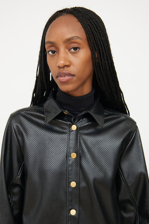 Cedric Charlier Black Faux Leather Perforated Jacket