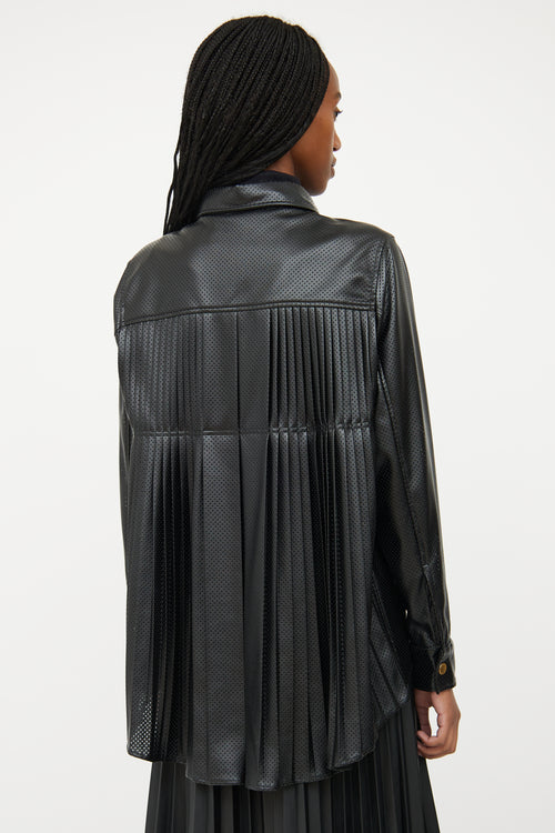 Cedric Charlier Black Faux Leather Perforated Jacket