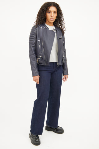 Cedric Charlier Navy Leather Jacket
