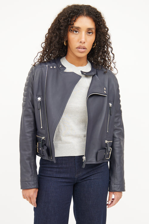 Cedric Charlier Navy Leather Jacket