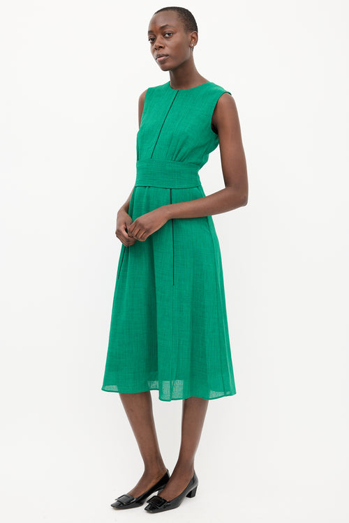 Cefinn Green Belted Sleeveless Midi Dress