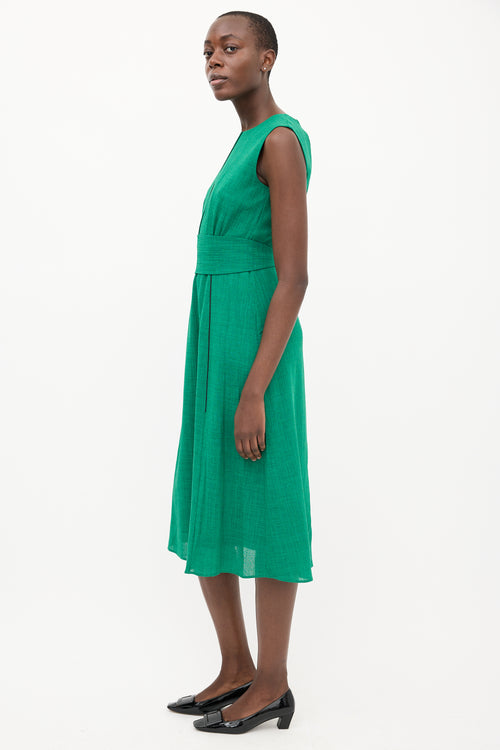 Cefinn Green Belted Sleeveless Midi Dress