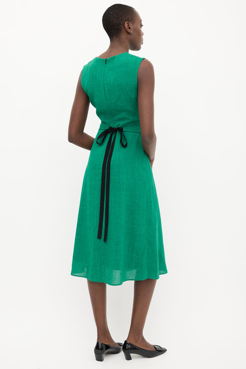 Cefinn Green Belted Sleeveless Midi Dress