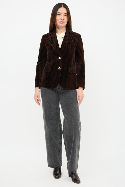 Celine 1970s Velvet Gingham Blazer